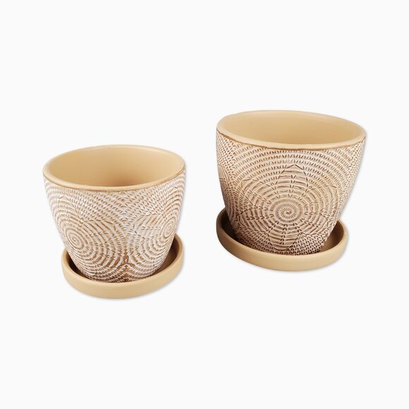 Set Of 2 Vintage Style Terracotta Planting Pots - Sand - Picture 1 of 5
